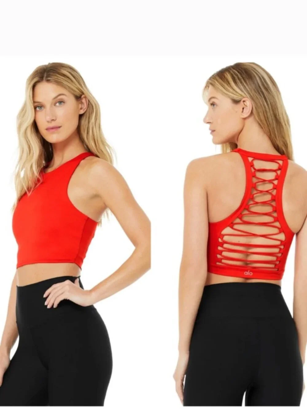 Alo Yoga Movement Sports Bra Cherry Red XS NWT Open Back Longline